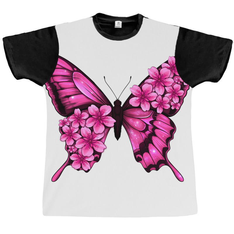 Floral Pink Butterfly Graphic T-shirt | Artistshot