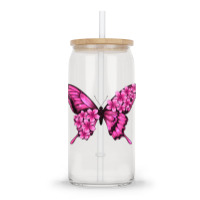 Floral Pink Butterfly Glass Tumbler | Artistshot