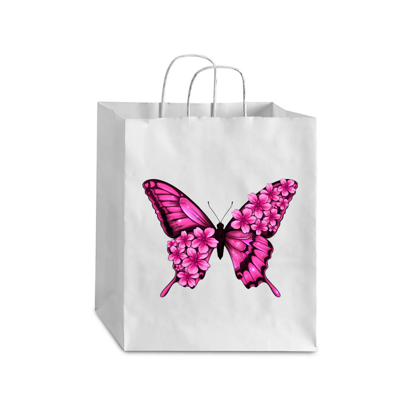 Floral Pink Butterfly Debie Paper Bag - 10 X 5 X 13 | Artistshot