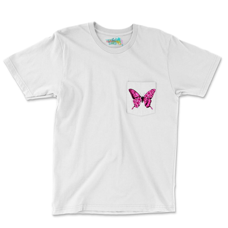 Floral Pink Butterfly Pocket T-shirt | Artistshot