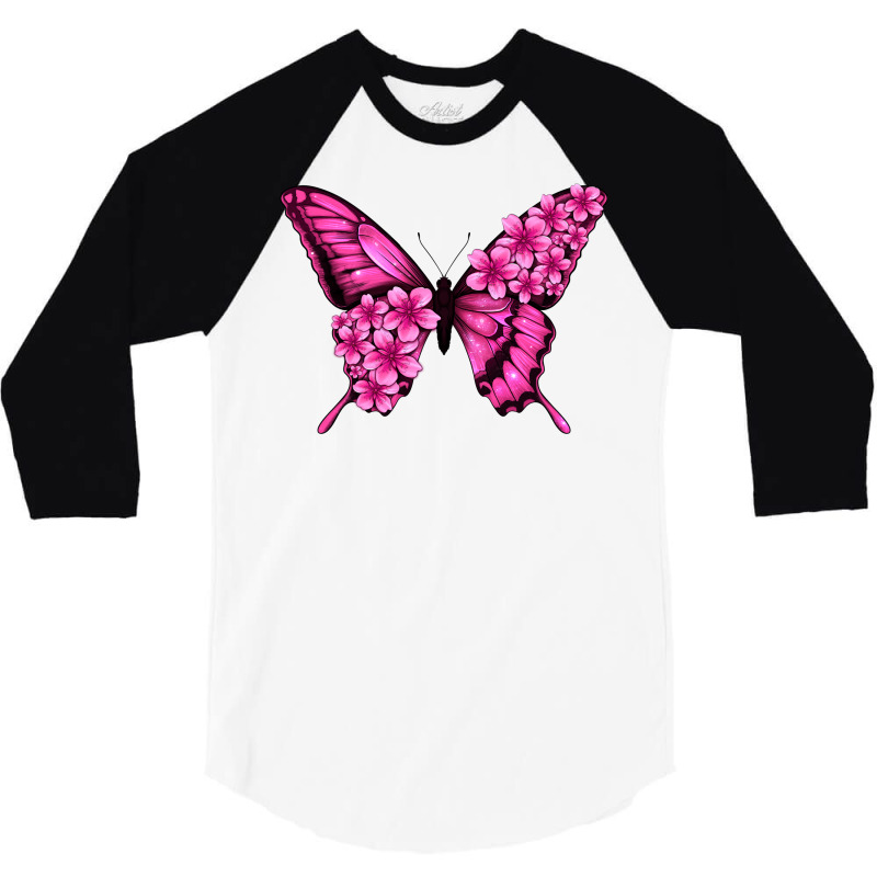 Floral Pink Butterfly 3/4 Sleeve Shirt | Artistshot