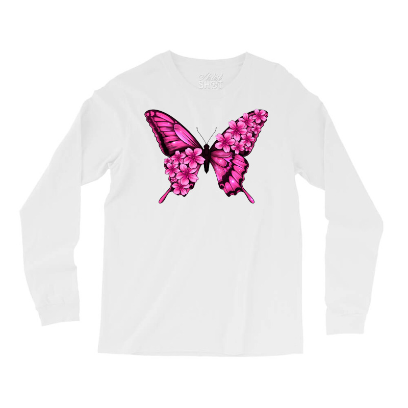 Floral Pink Butterfly Long Sleeve Shirts | Artistshot