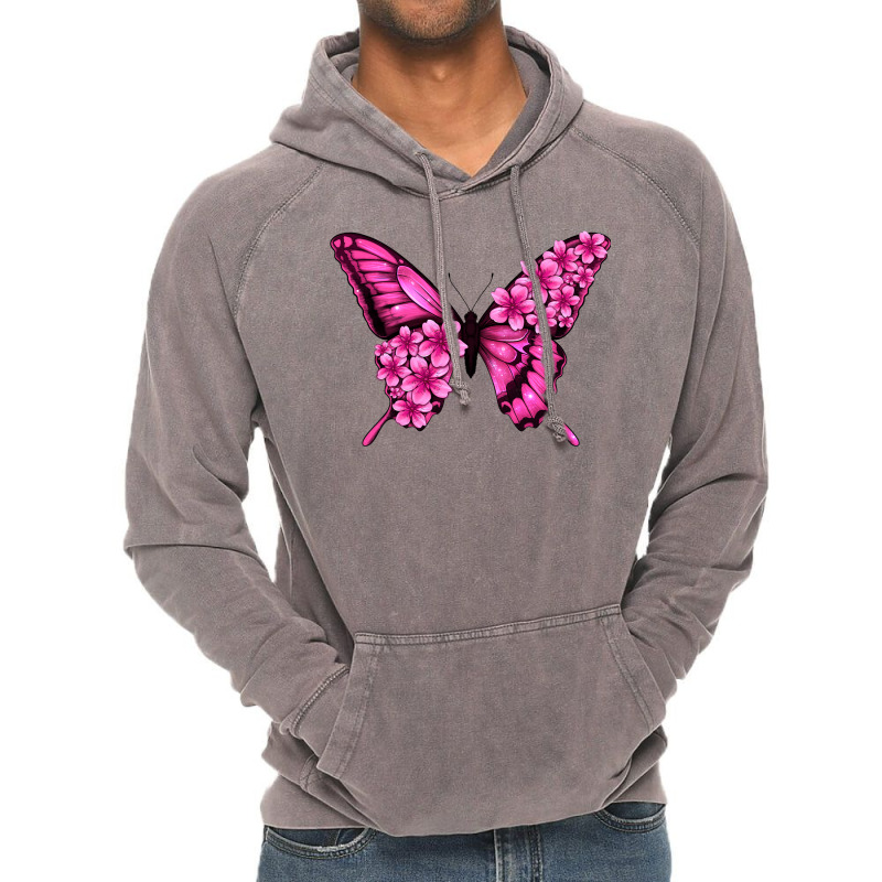 Floral Pink Butterfly Vintage Hoodie | Artistshot