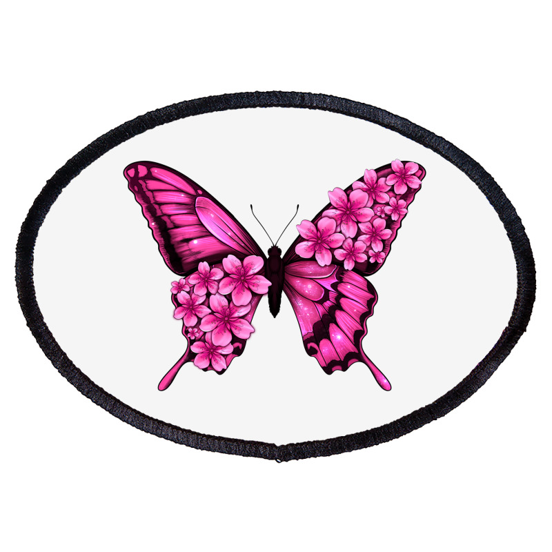 Floral Pink Butterfly Oval Patch | Artistshot