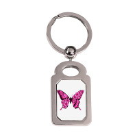 Floral Pink Butterfly Silver Rectangle Keychain | Artistshot