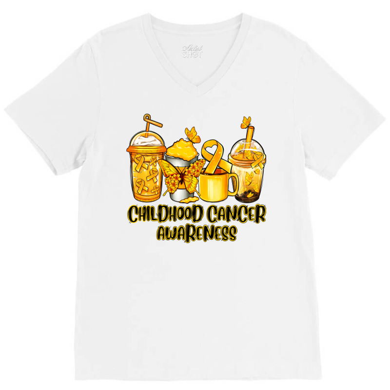 Childhood Cancer Awareness Coffee Cups V-neck Tee | Artistshot