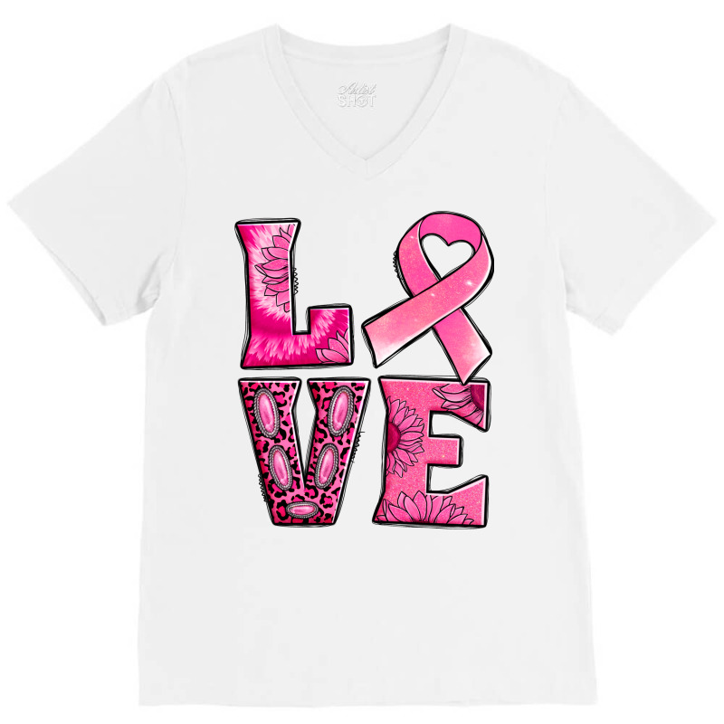 Breast Cancer Love V-neck Tee | Artistshot