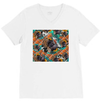 Thanksgiving Turkey Sunflower Turquoise V-neck Tee | Artistshot