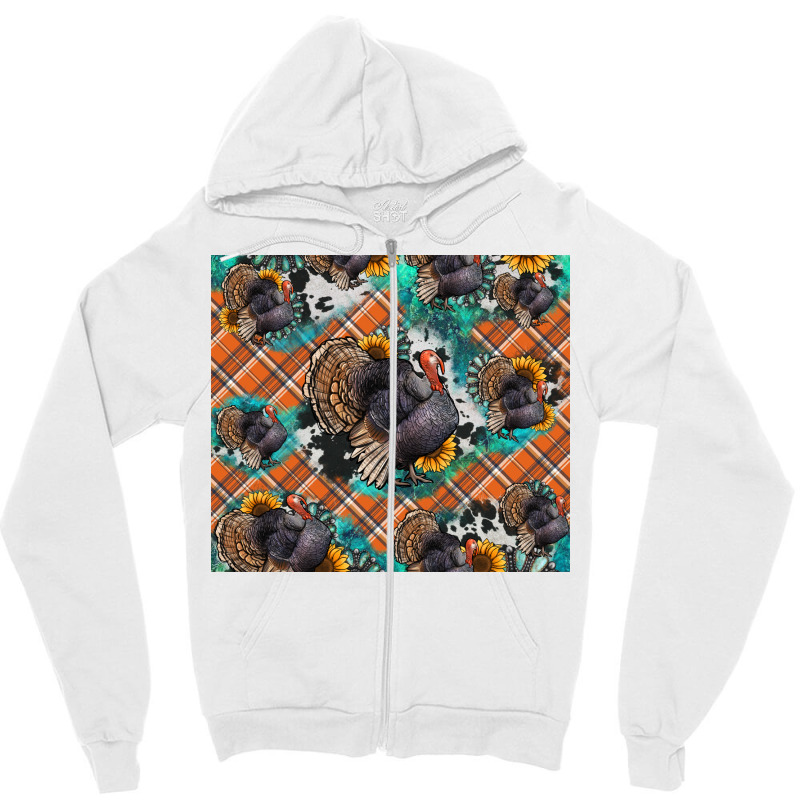 Thanksgiving Turkey Sunflower Turquoise Zipper Hoodie | Artistshot