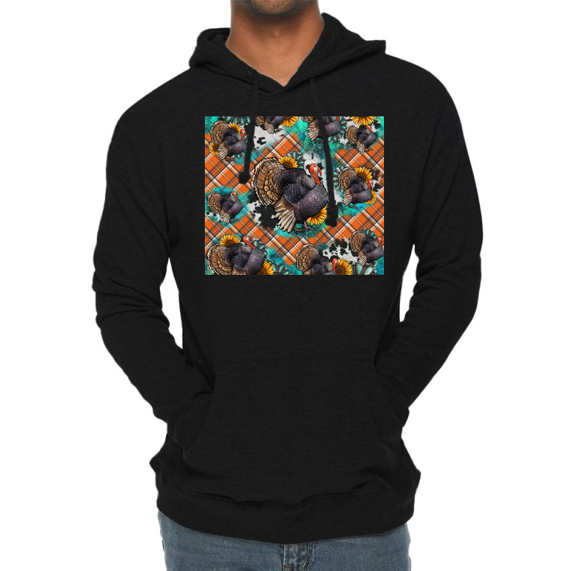 Thanksgiving Turkey Sunflower Turquoise Lightweight Hoodie | Artistshot