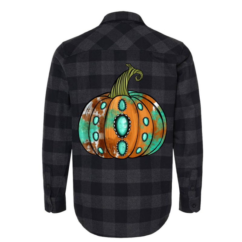 Western Cowhide Turquoise Pumpkin Flannel Shirt | Artistshot