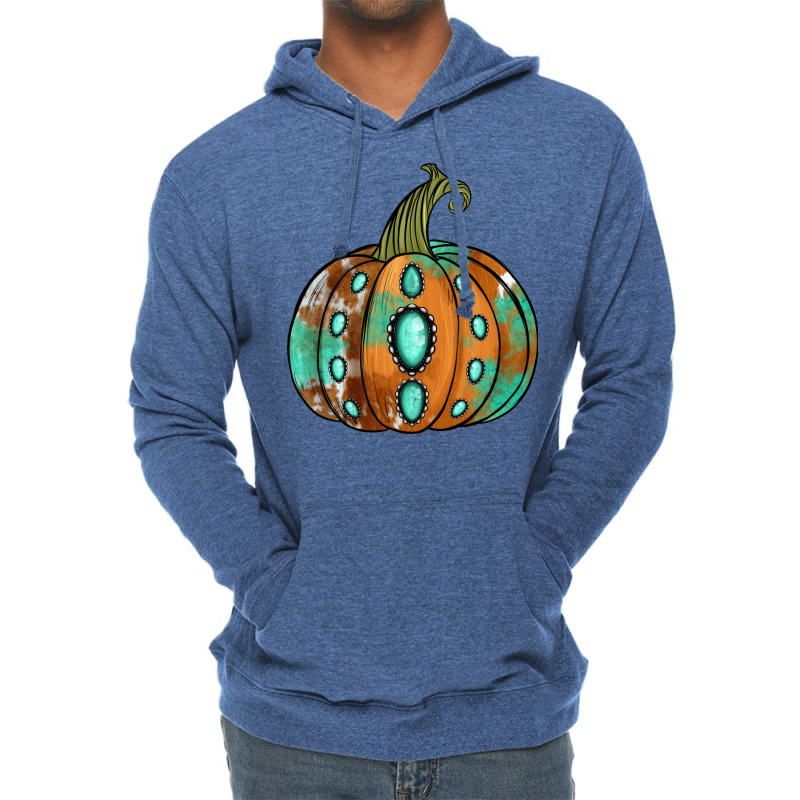 Western Cowhide Turquoise Pumpkin Lightweight Hoodie | Artistshot