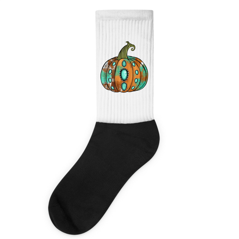 Western Cowhide Turquoise Pumpkin Socks | Artistshot