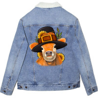 Thanksgiving Cow Unisex Sherpa-lined Denim Jacket | Artistshot