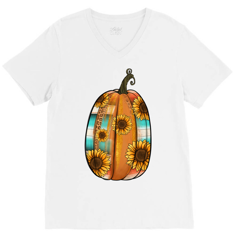 Serape Sunflower Pumpkin V-neck Tee | Artistshot