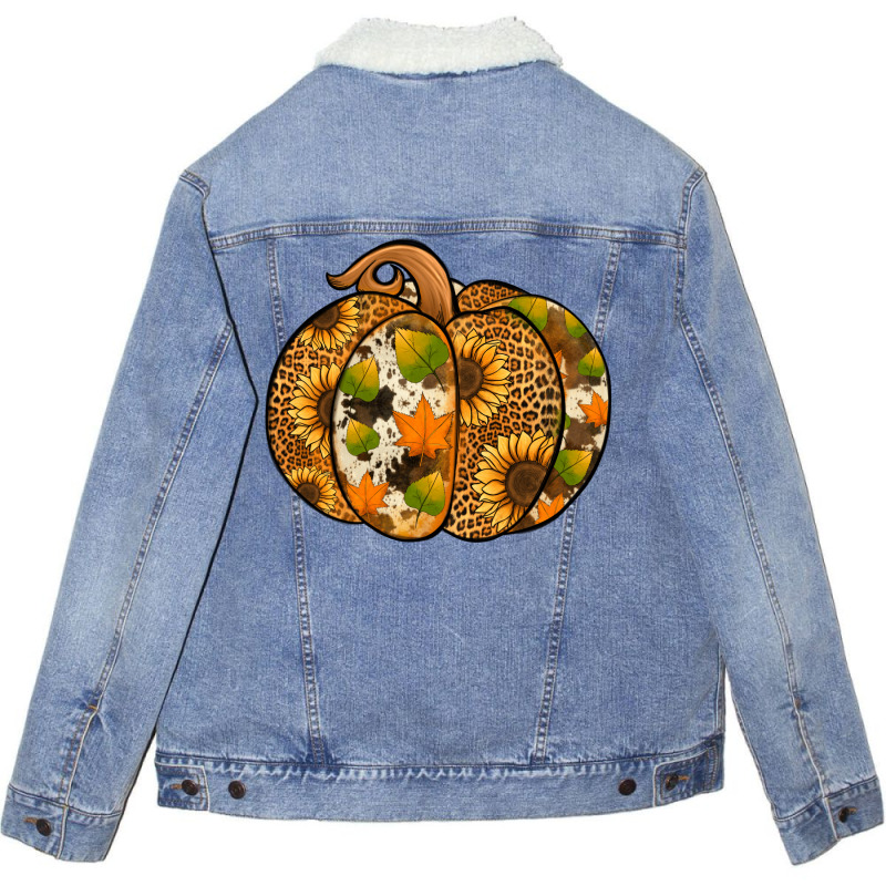 Leopard Cowhide Sunflower Pumpkin Unisex Sherpa-lined Denim Jacket | Artistshot