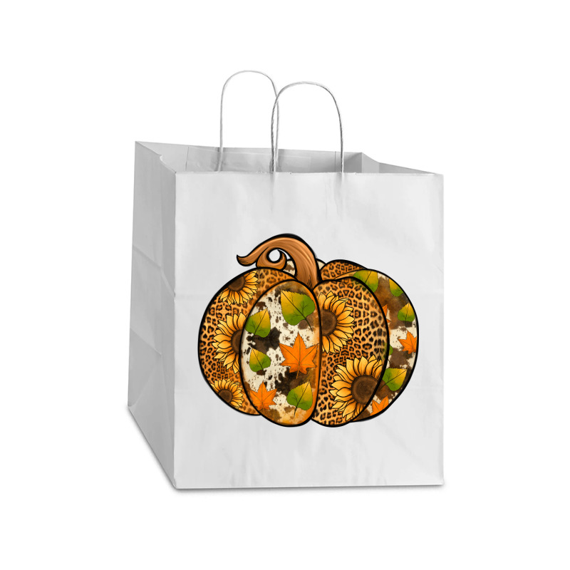 Leopard Cowhide Sunflower Pumpkin Take Out Paper Bag - 14 X 10 X 15 1/2 | Artistshot