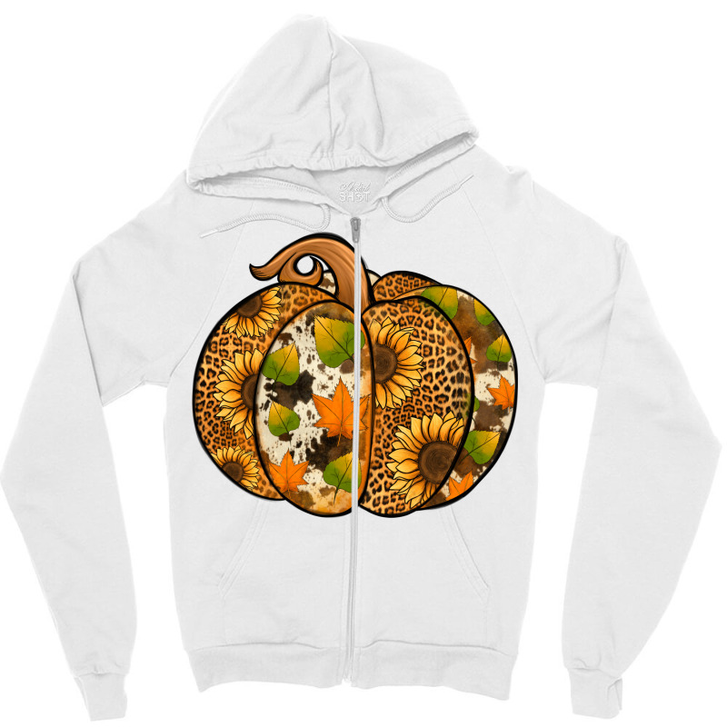 Leopard Cowhide Sunflower Pumpkin Zipper Hoodie | Artistshot