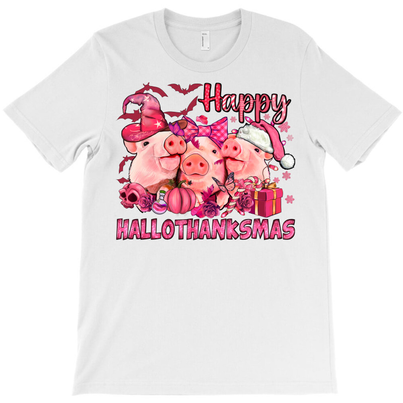 Happy Hallothanksmas Pigs Pink T-shirt | Artistshot