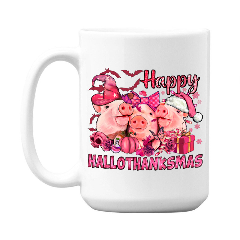 Happy Hallothanksmas Pigs Pink 15 Oz Coffee Mug | Artistshot