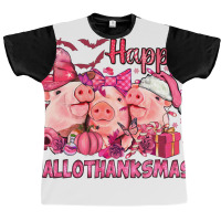 Happy Hallothanksmas Pigs Pink Graphic T-shirt | Artistshot