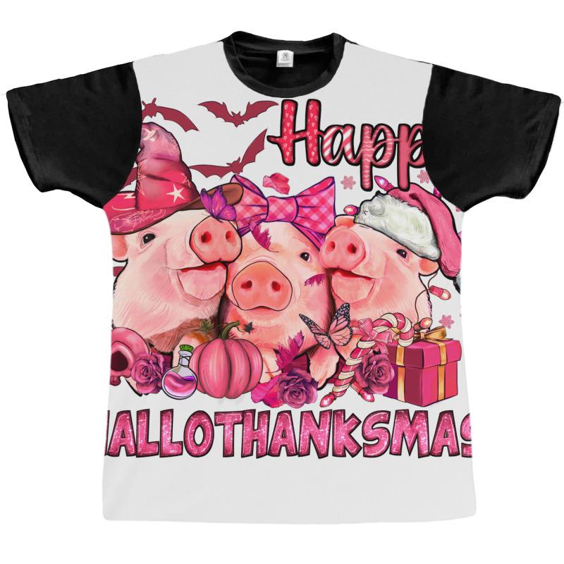 Happy Hallothanksmas Pigs Pink Graphic T-shirt | Artistshot