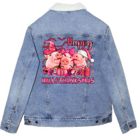 Happy Hallothanksmas Pigs Pink Unisex Sherpa-lined Denim Jacket | Artistshot