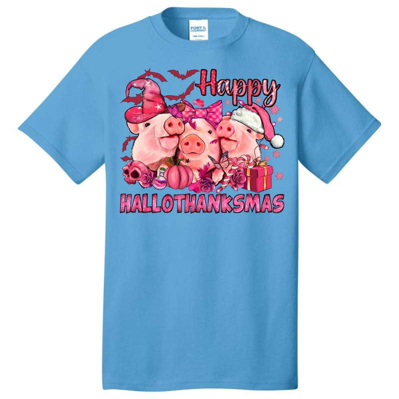 Happy Hallothanksmas Pigs Pink Basic T-shirt | Artistshot