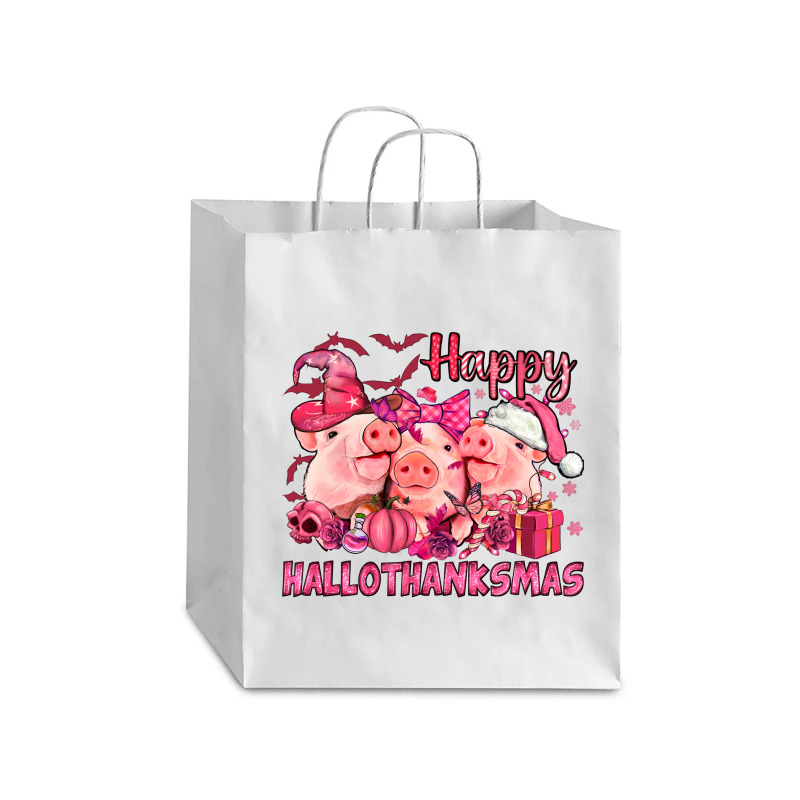 Happy Hallothanksmas Pigs Pink Debie Paper Bag - 10 X 5 X 13 | Artistshot