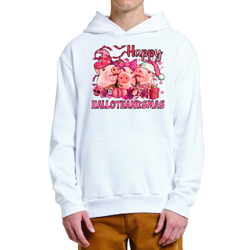 Happy Hallothanksmas Pigs Pink Urban Pullover Hoodie | Artistshot