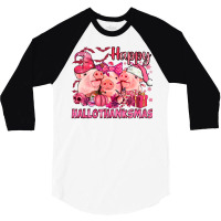 Happy Hallothanksmas Pigs Pink 3/4 Sleeve Shirt | Artistshot