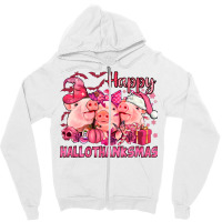 Happy Hallothanksmas Pigs Pink Zipper Hoodie | Artistshot