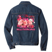 Happy Hallothanksmas Pigs Pink Men Denim Jacket | Artistshot