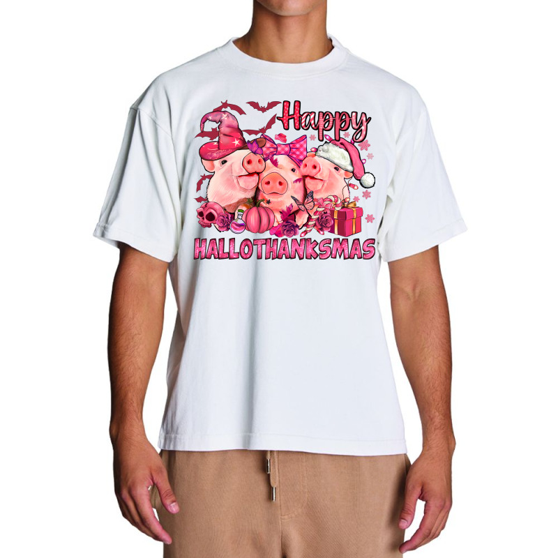 Happy Hallothanksmas Pigs Pink Urban Heavy T-shirt | Artistshot