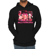 Happy Hallothanksmas Pigs Pink Lightweight Hoodie | Artistshot