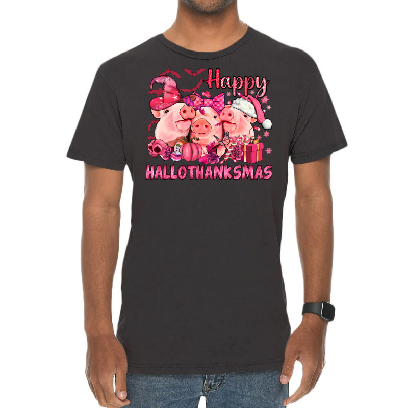 Happy Hallothanksmas Pigs Pink Vintage T-shirt | Artistshot