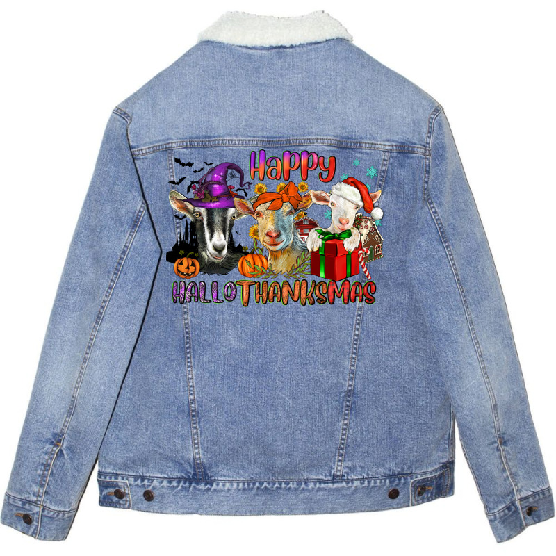 Happy Hallothanksmas Goats Unisex Sherpa-lined Denim Jacket | Artistshot