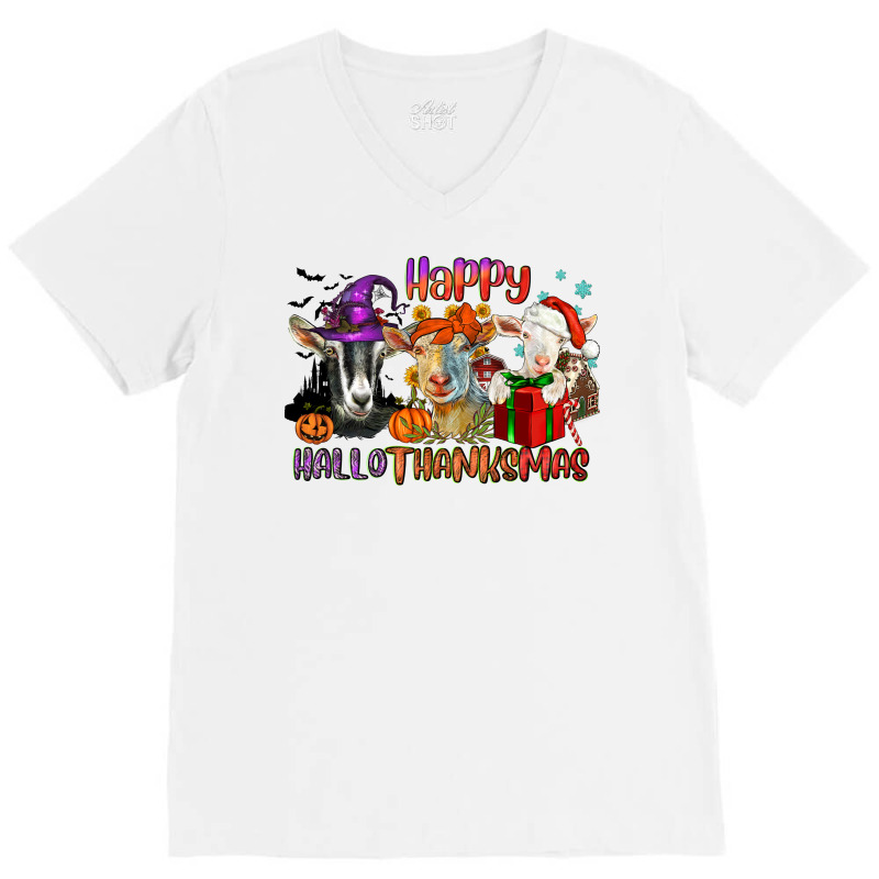 Happy Hallothanksmas Goats V-neck Tee | Artistshot