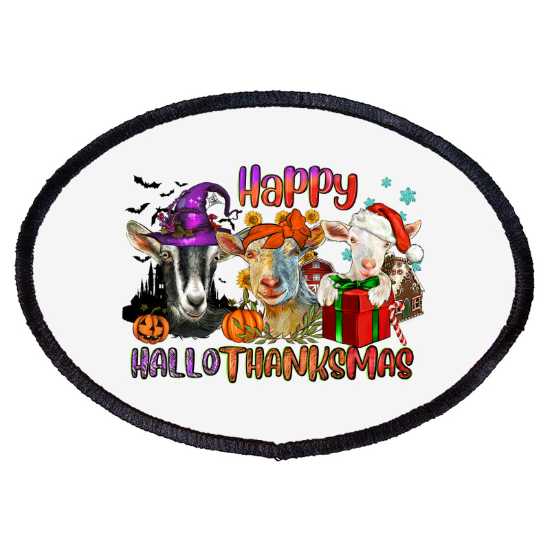 Happy Hallothanksmas Goats Oval Patch | Artistshot