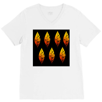 Colourful Leaf Pattern V-neck Tee Designed By American Choice