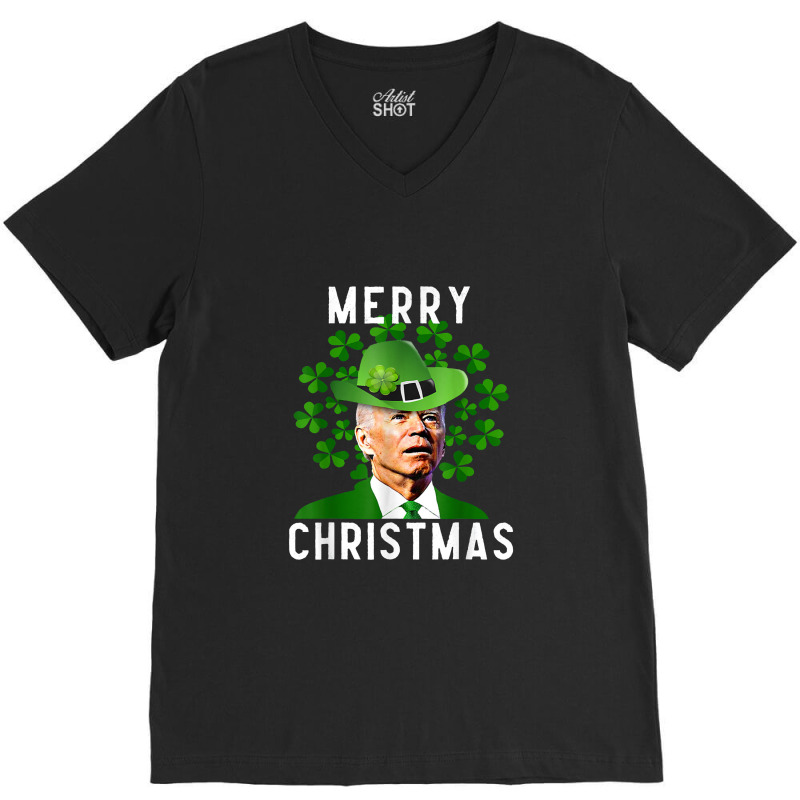 Funny Joe Biden Merry Christmas Confused St Patricks Day V-neck Tee | Artistshot