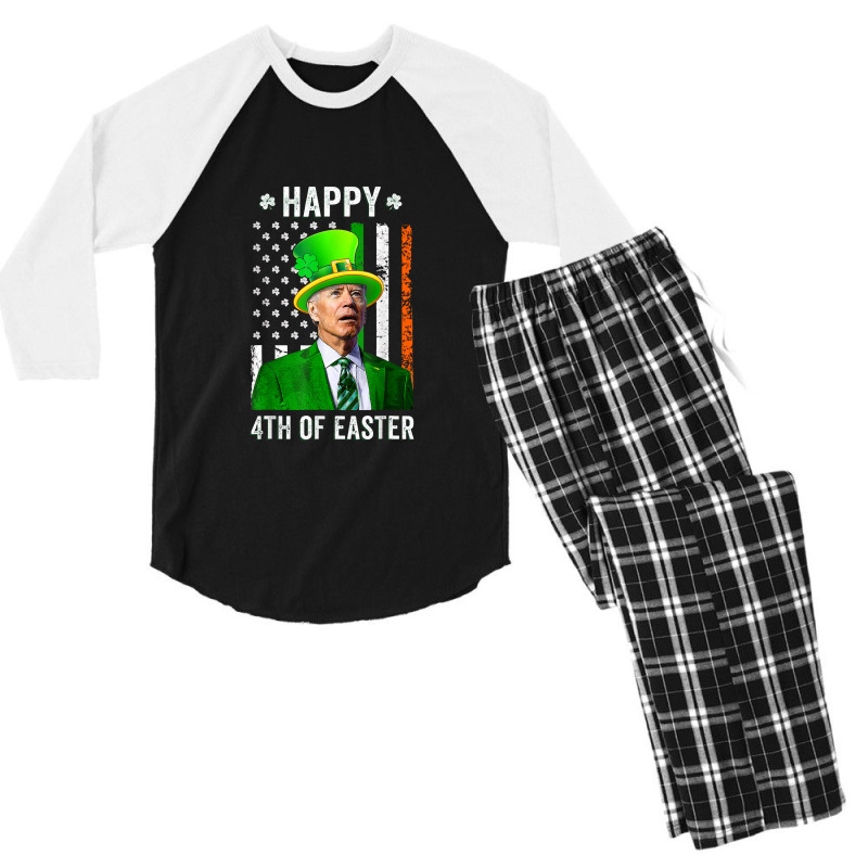 Funny Leprechaun Biden Happy Easter Confused St Patricks Men's 3/4 Sleeve Pajama Set | Artistshot