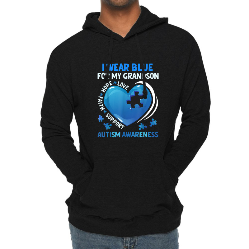 Grandma Grandpa I Wear Blue For My Grandson Autism Awareness Lightweight Hoodie | Artistshot