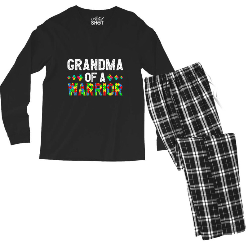 Grandma Of A Warrior Proud Grandma Autism Men's Long Sleeve Pajama Set | Artistshot