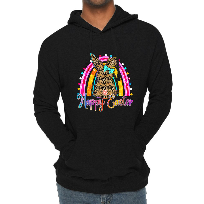 Happy Easter Gift Leopard Bunny Easter Rainbow Girls Women Lightweight Hoodie | Artistshot