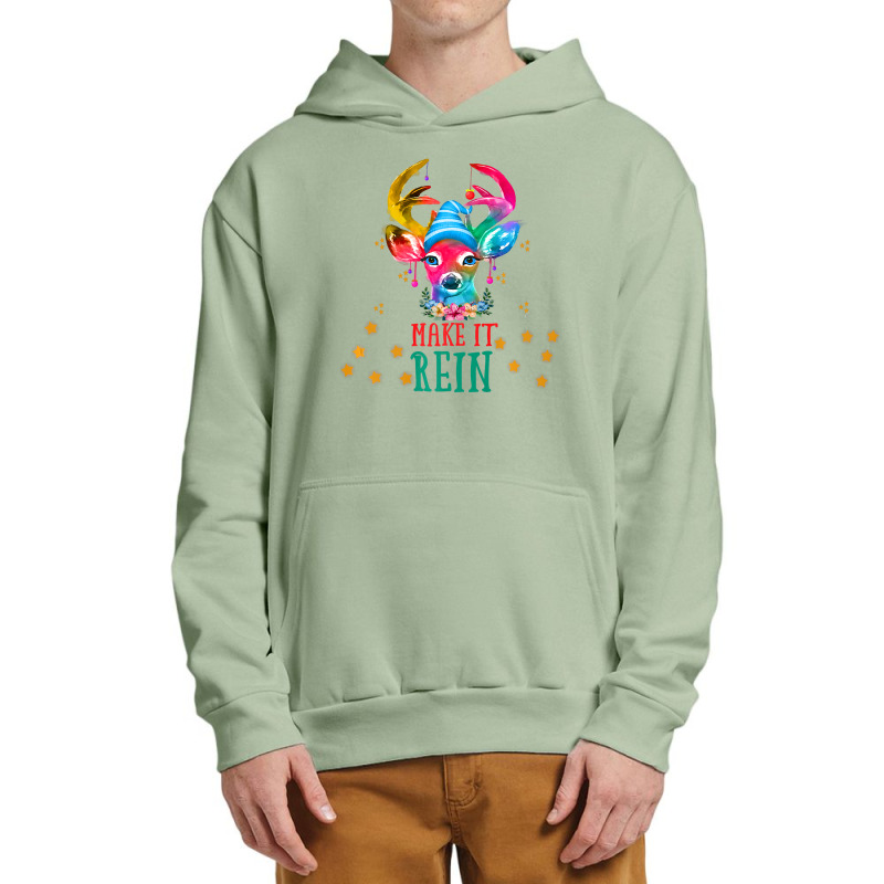 Christmas Deer, Watercolor Cute Reindeer Make It Rein! Premium T Shirt Urban Pullover Hoodie | Artistshot