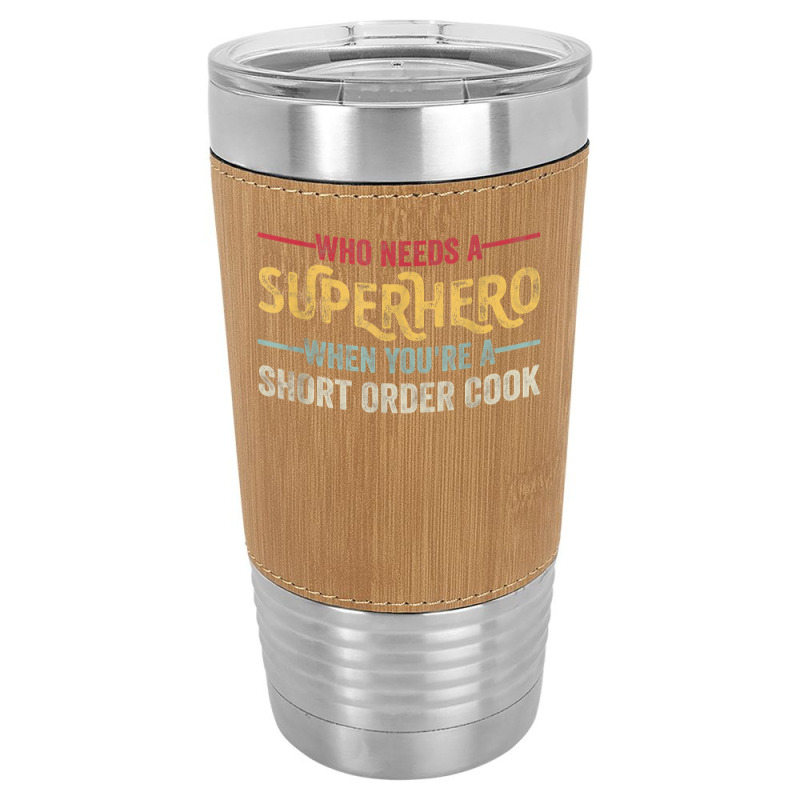 Funny Short Order Cook Superhero Vintage Tee For Men Dad T Shirt Leatherette Tumbler | Artistshot