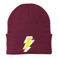 Lightning Bolt Distressed Tshirt White Yellow Graphic Print Beanie | Artistshot