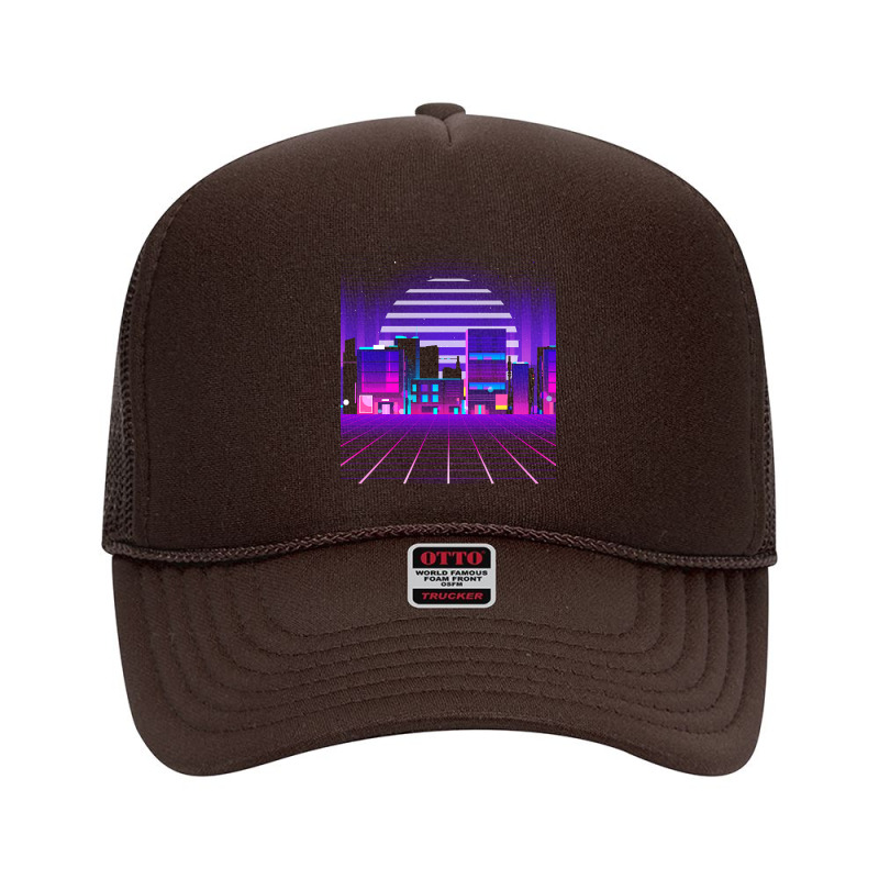 Synthwave T  Shirt Futuristic Neon City Synthwave T  Shirt Foam Trucker Hat by beahangudrun | Artistshot