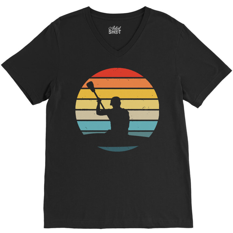 Canoe T  Shirt Canoeing Silhouette On A Distressed Retro Sunset Produc V-neck Tee | Artistshot